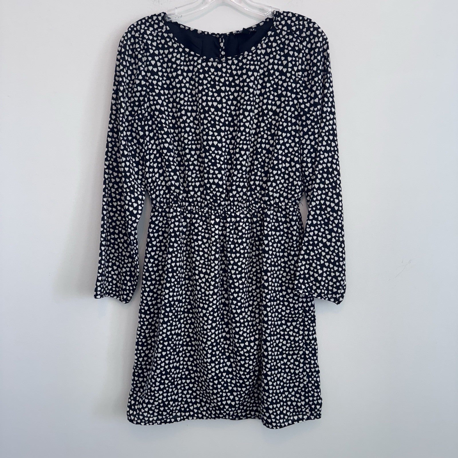 J.Crew Mercantile Heart Print Dress Women’s Size 4 Black White Long Sleeve