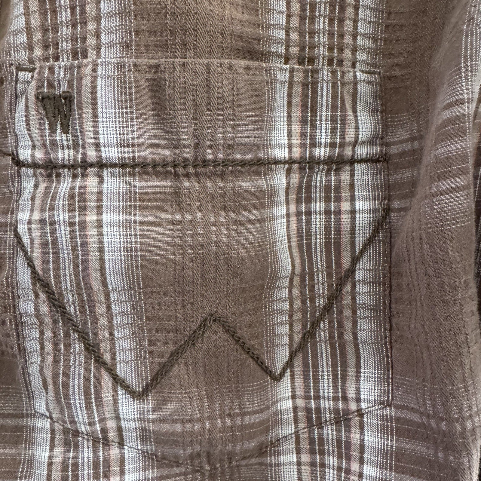 Wrangler Western Plaid Shirt Men’s Medium Brown Short Sleeve 100% Cotton USA Tag