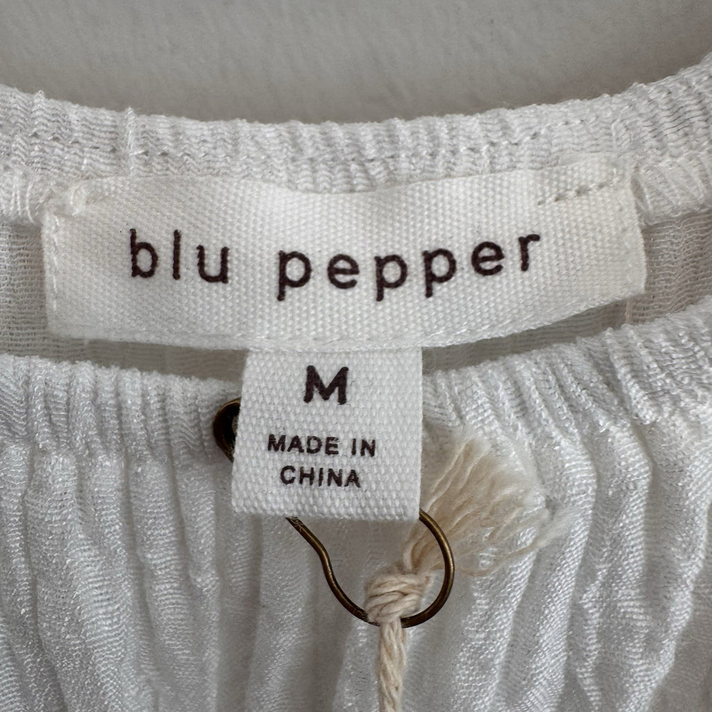 Blu Pepper Women’s Medium White Gauze Flutter Sleeve Square Neck Blouse NEW