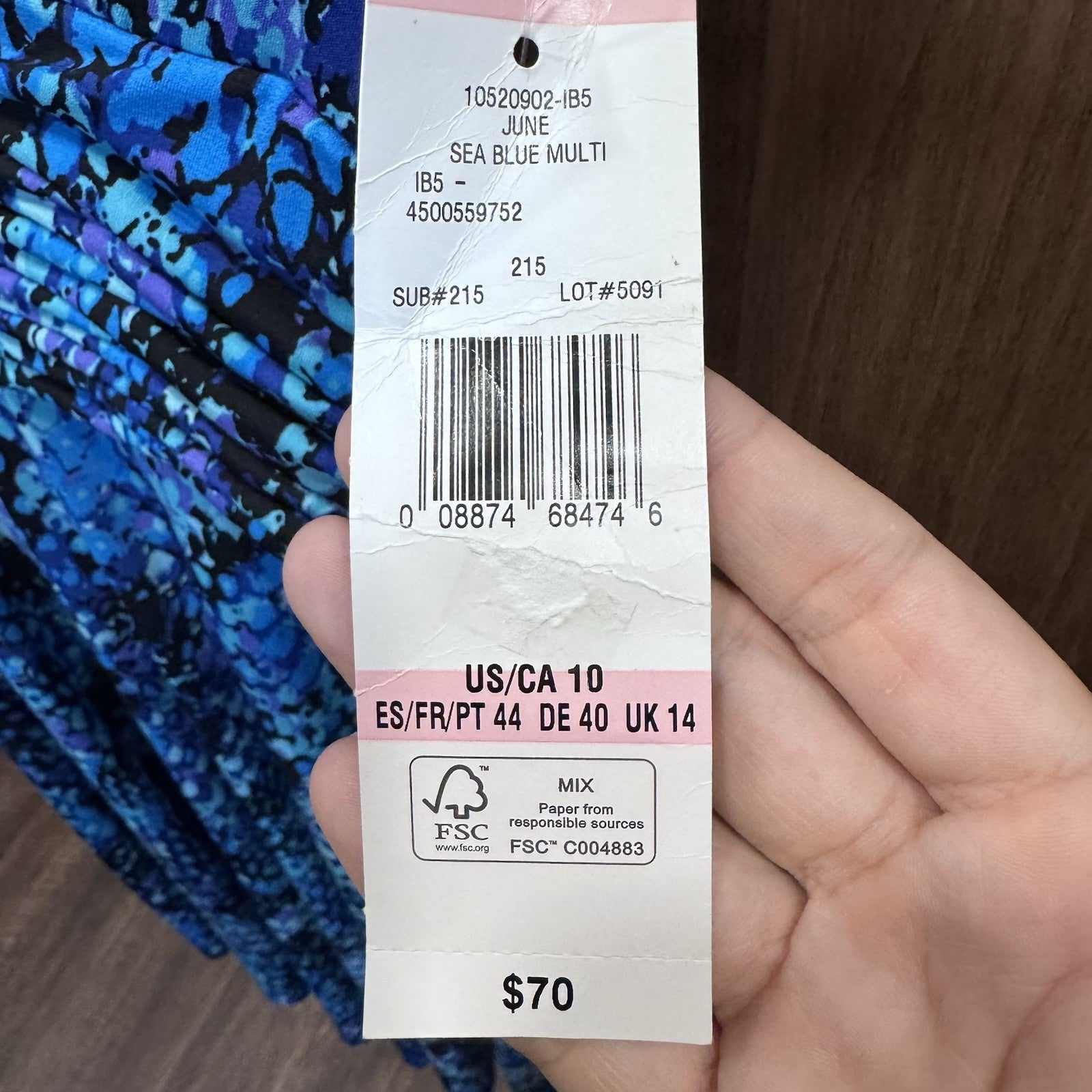 NWT Black Label by Evan-Picone Dress 10 Sea Blue Multi Sleeveless Ruched Waist