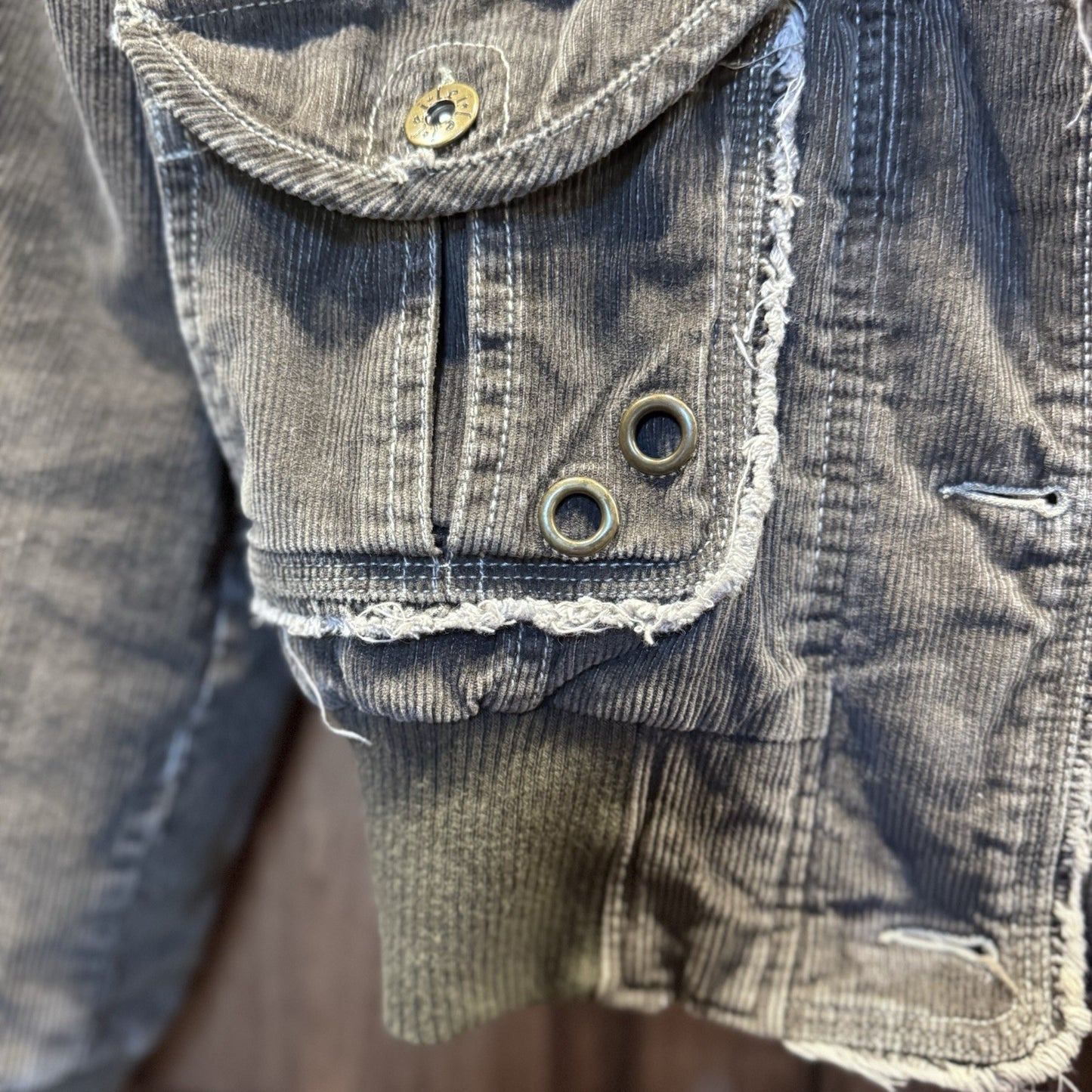 L.e.i. Sherpa Lined Corduroy Jacket Women’s M Brown Distressed Y2K Boho Grunge