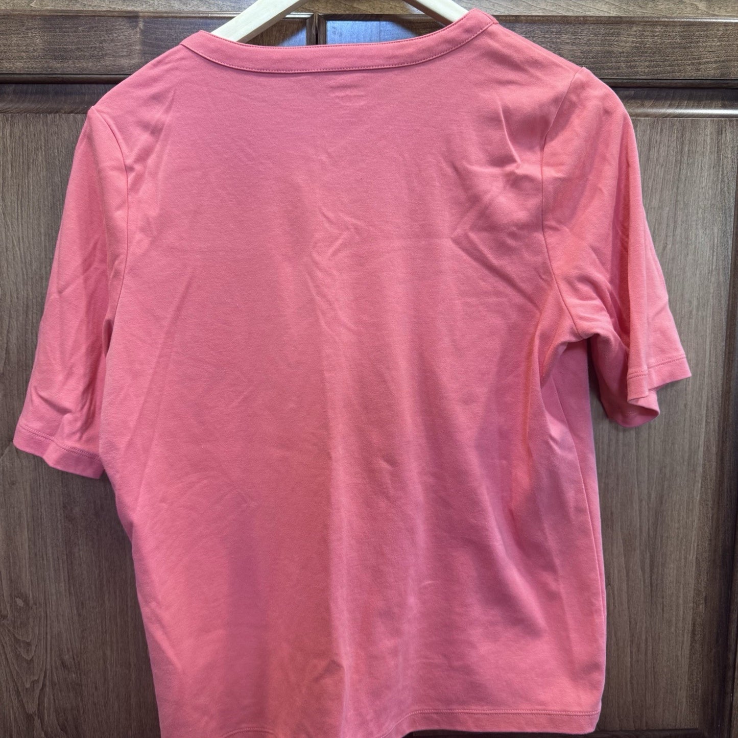 Lands’ End Women’s Split Neck Knit Top Size L (14-16) Pink Cotton Blend