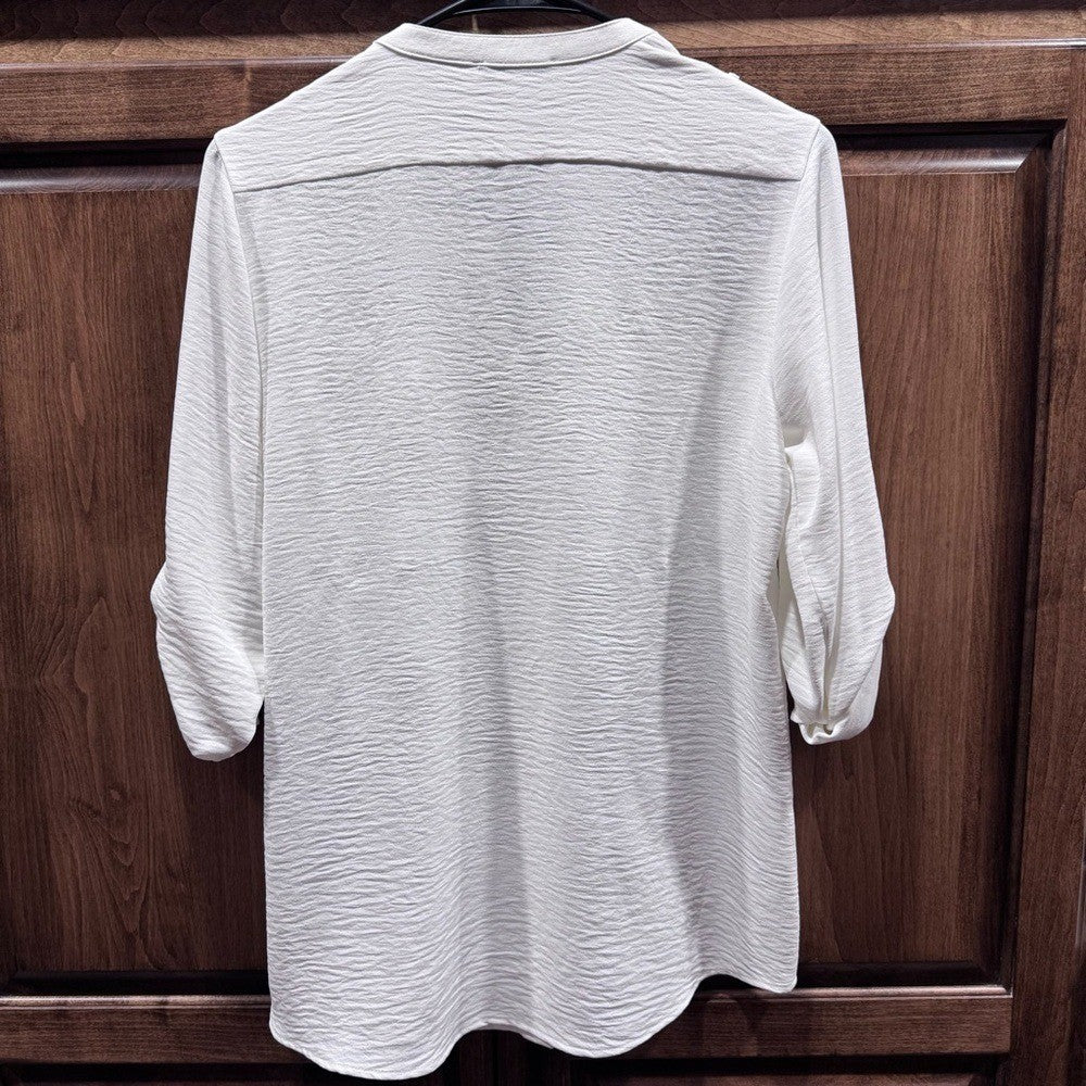 Calvin Klein White Textured Utility Blouse - Size Small