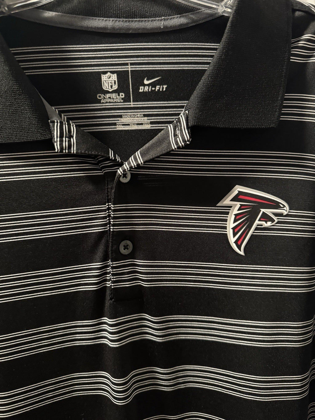 Nike Atlanta Falcons Men’s XXL NFL On Field Apparel Black Dri-Fit Striped Polo