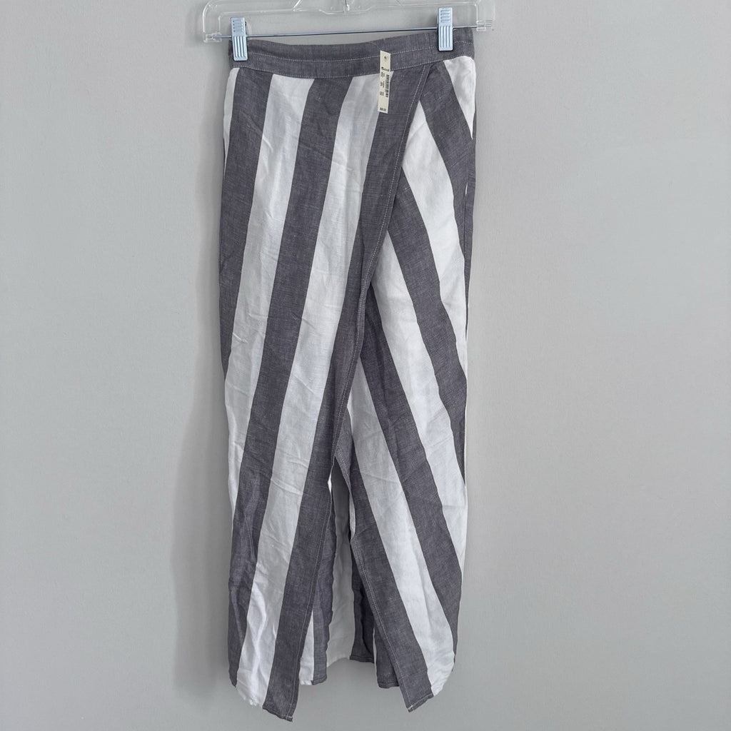 Madewell Linen Blend Wrap Wide Leg Pants XXS Gray Stripe NWT