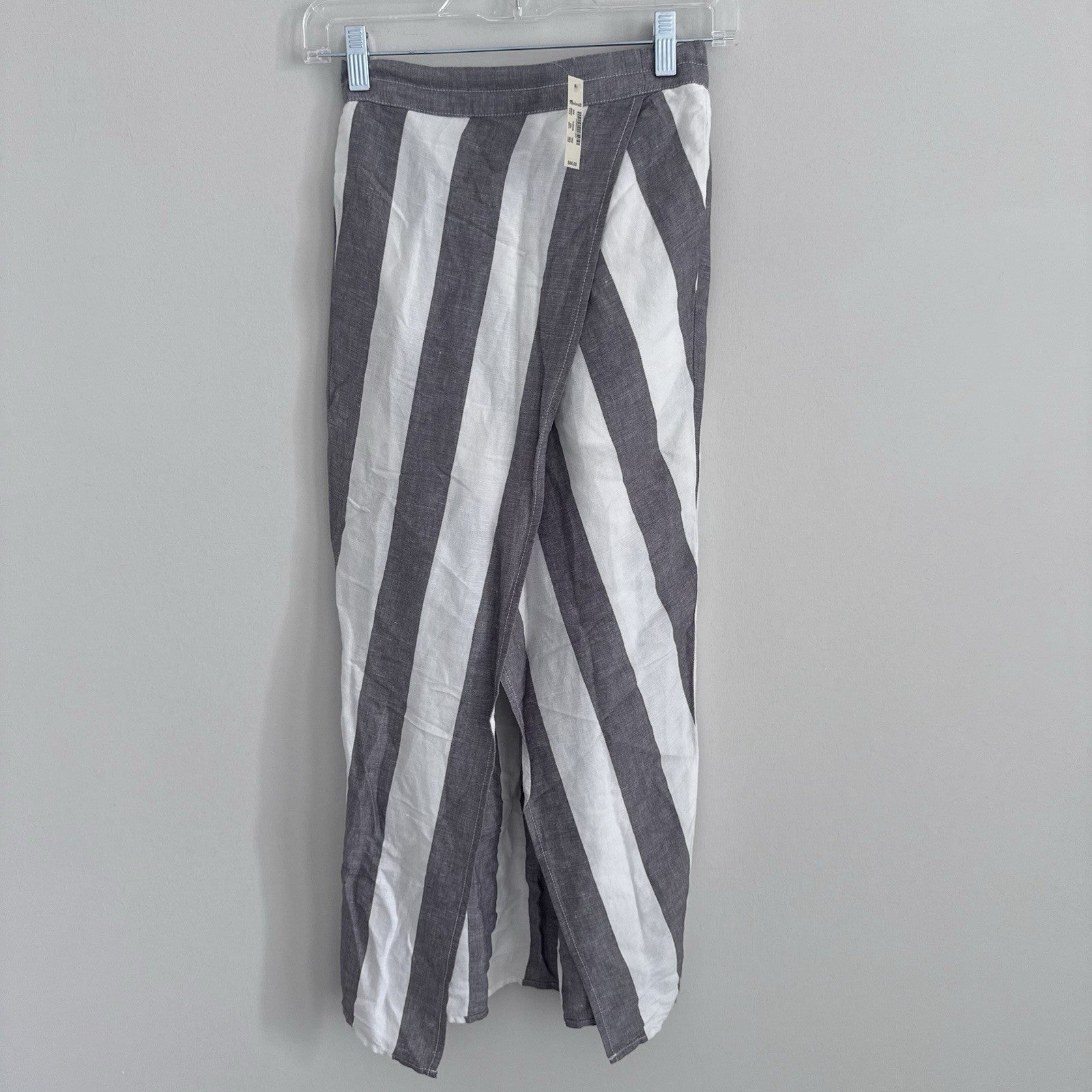 Madewell Linen Blend Wrap Wide Leg Pants XXS Gray Stripe NWT