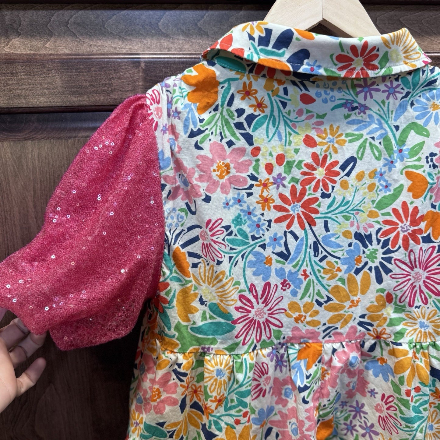 Blue B. Collection Floral Babydoll Dress Size S Colorful Puff Sleeve Sequin