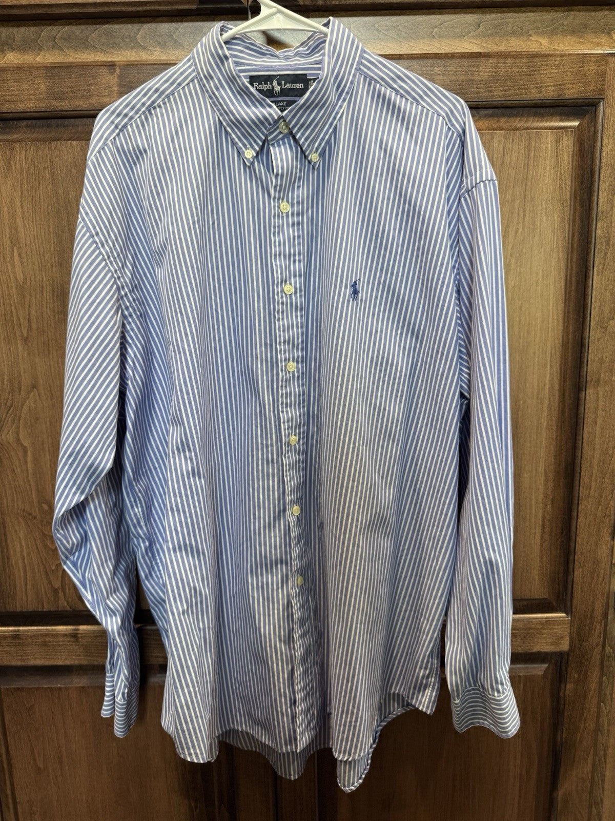 Ralph Lauren Blake Blue White Stripe Long Sleeve Button Front Shirt Men's Sz XL
