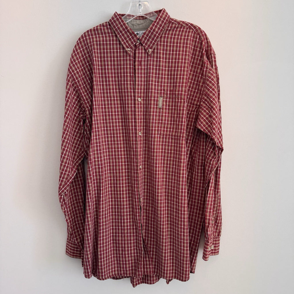 Columbia Plaid Button Down Shirt Mens XLT Red Cotton Long Sleeve Outdoor