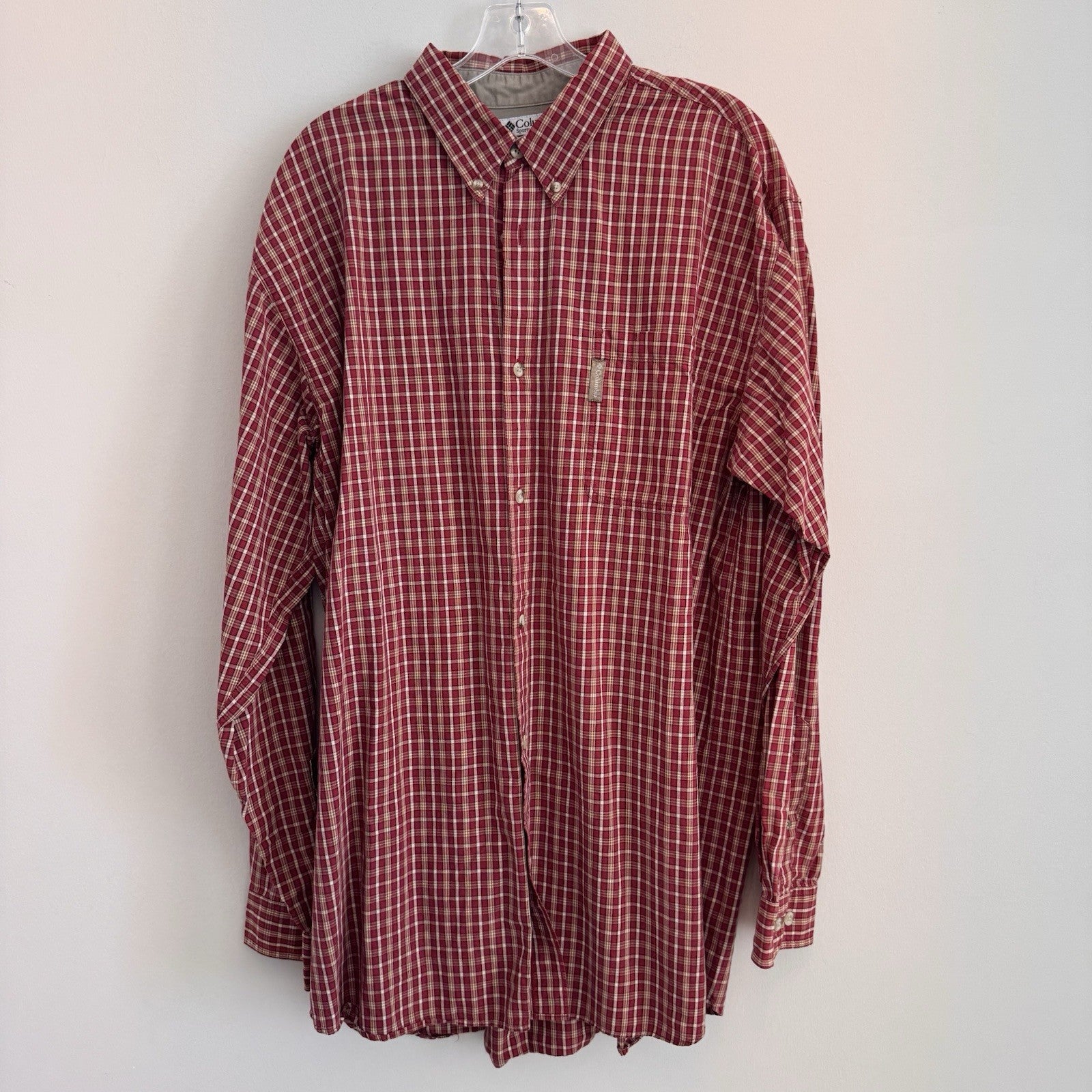 Columbia Plaid Button Down Shirt Mens XLT Red Cotton Long Sleeve Outdoor