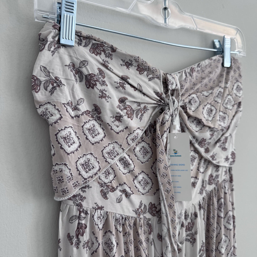 Beachissi Women S Strapless Maxi Dress Bow Front Smocked Back NWT