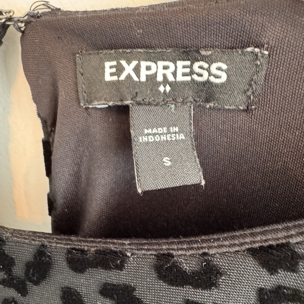 Express Women Small S Leopard Print Burnout Velvet Dress Puff Sleeve Mob Wife