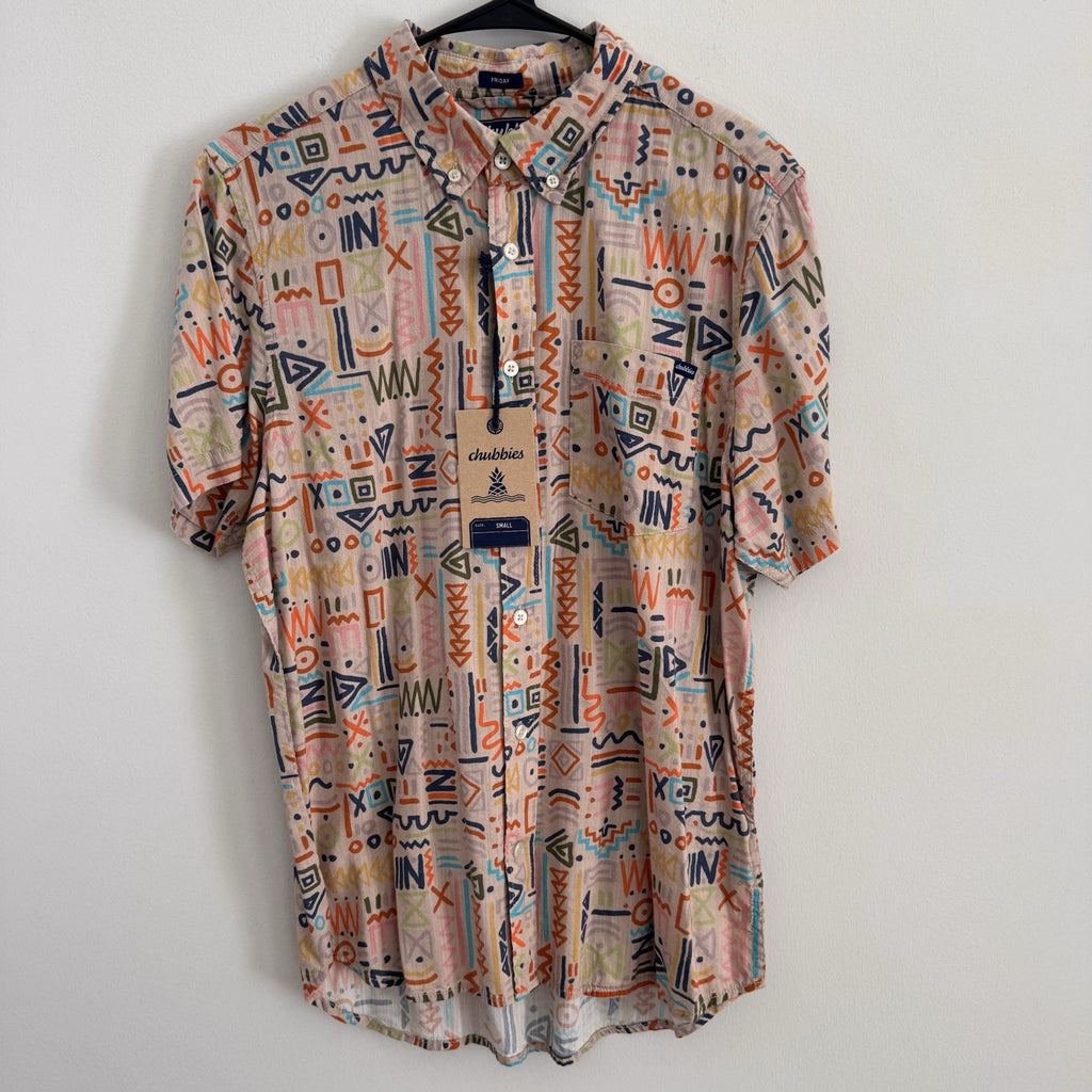 NWT Chubbies Mens S Friday Shirt Retro Geometric Short Sleeve Button Down
