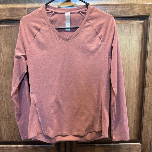 Pink Fitted Long Sleeve T-Shirt with V-Neck
