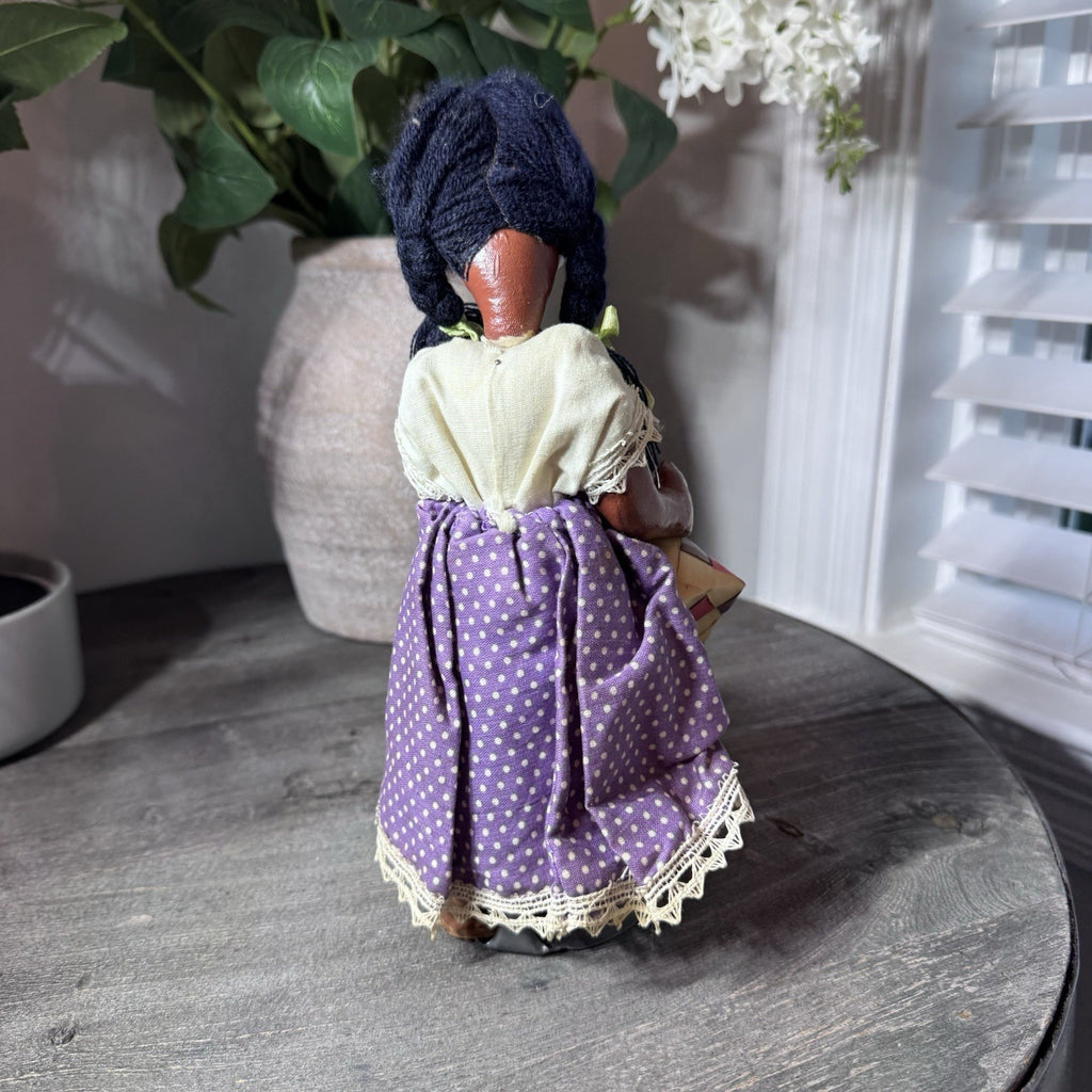 VTG Mexican Folk Art Cloth Dolls Pair Hand Painted Man Woman Handmade Straw Hat