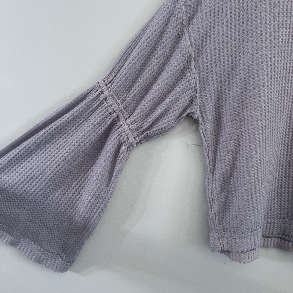 We The Free XS Lavender Waffle Knit Bell Sleeve Thermal Boho Top