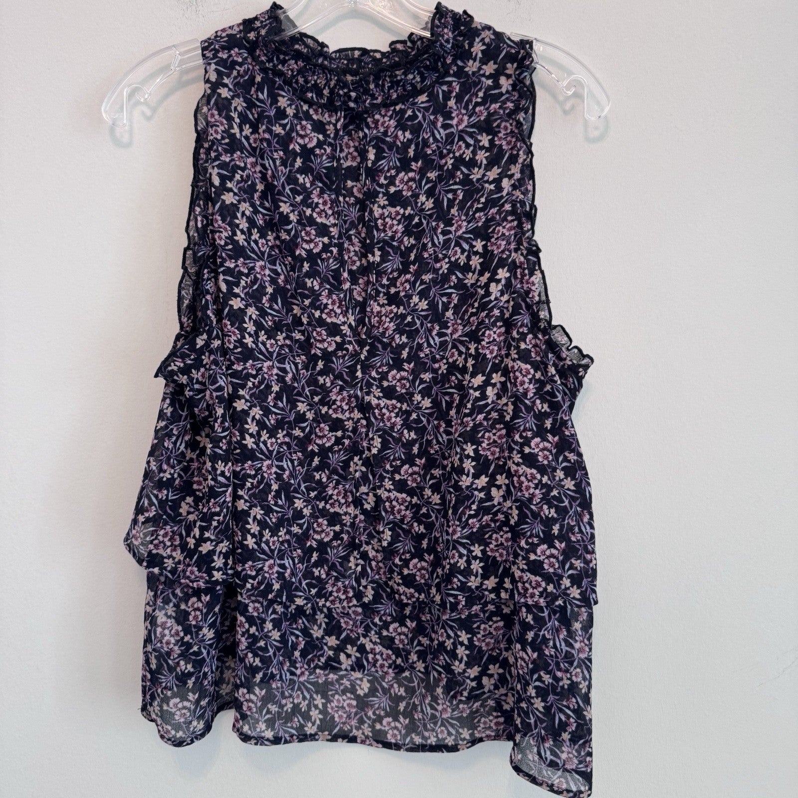 AE American Eagle Floral Ruffle Sleeveless Blouse Top Women XL Boho