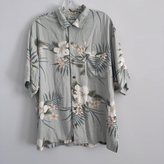 Tommy Bahama Silk Hawaiian Shirt Mens Medium Green Floral Tropical
