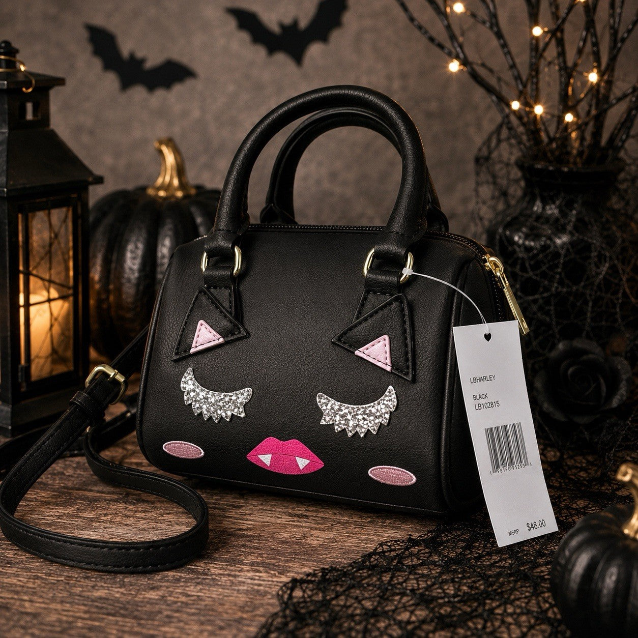 Luv Betsey Vampire Face Mini Satchel Crossbody Bag Black Halloween NWT Cute