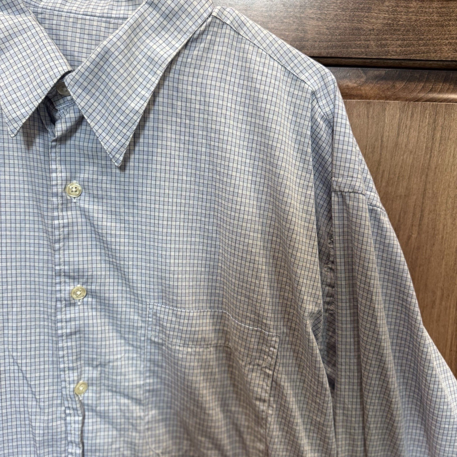 Burberry London Men’s XL Button-Down Shirt Made in USA – Blue Check 100% Cotton