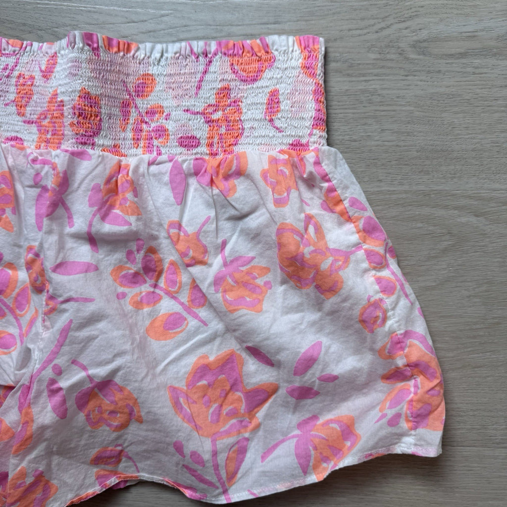 Vineyard Vines Floral Shorts Pink Orange Smocked Waist Cotton Women Small