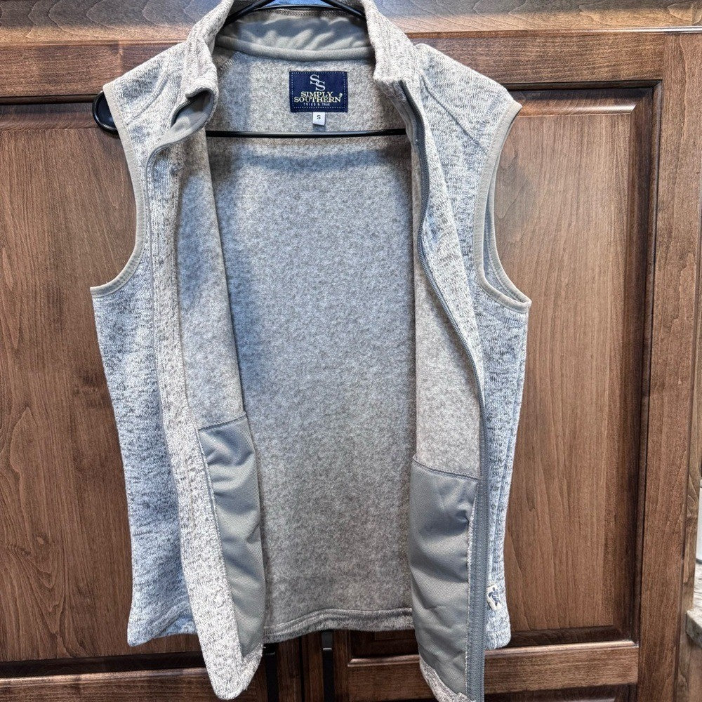 Simply Southern Gray Fleece Vest Women's Size S | Cozy Full Zip Outerwear