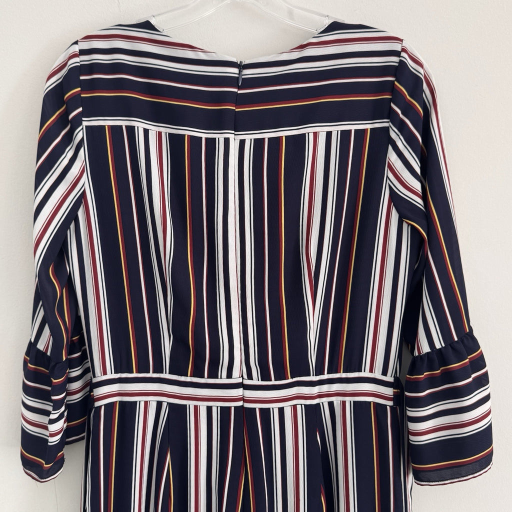 Skies Are Blue Striped Wide Leg Jumpsuit Women's Size S Bell Sleeve Nautical