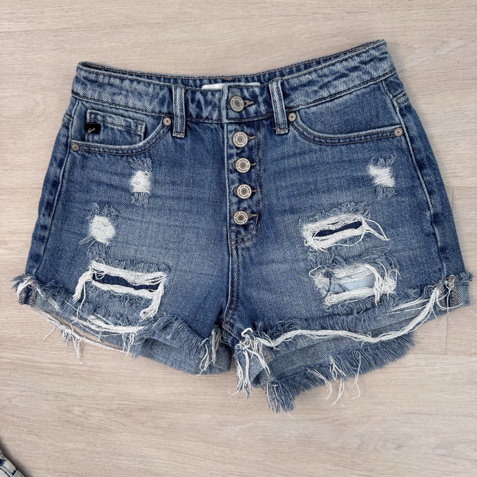KanCan Distressed Denim Shorts Women’s Small Button Fly Raw Hem Festival