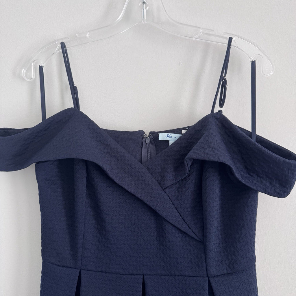 She + Sky Navy Off Shoulder Dress Large Fit Flare Textured