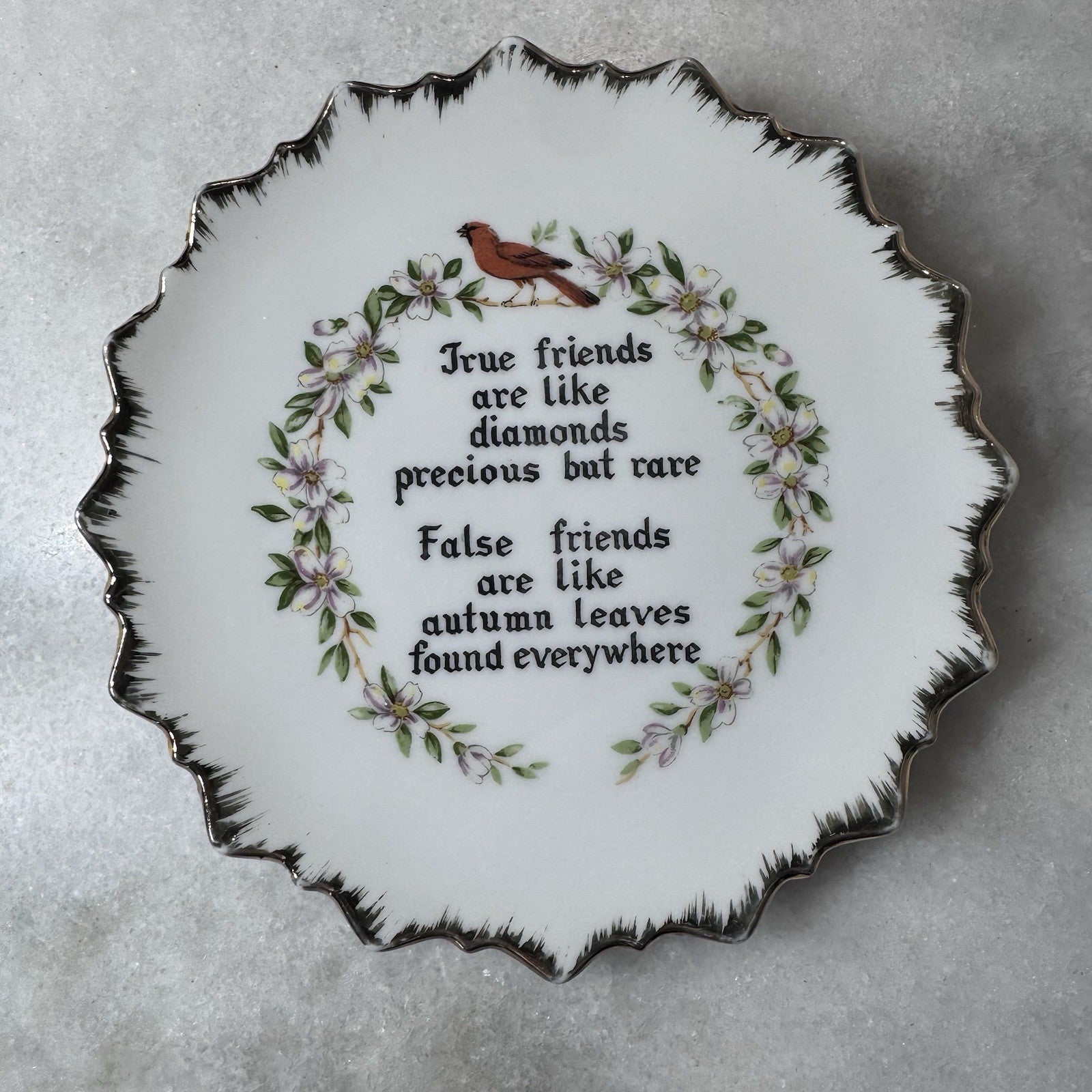 Vintage Friendship Quote Decorative Wall Plate Cardinal Flowers 7” Plaque