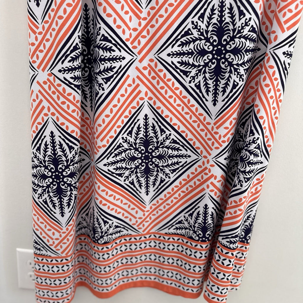 London Times Geo Tile Print Halter Maxi Dress Navy Orange Size 8