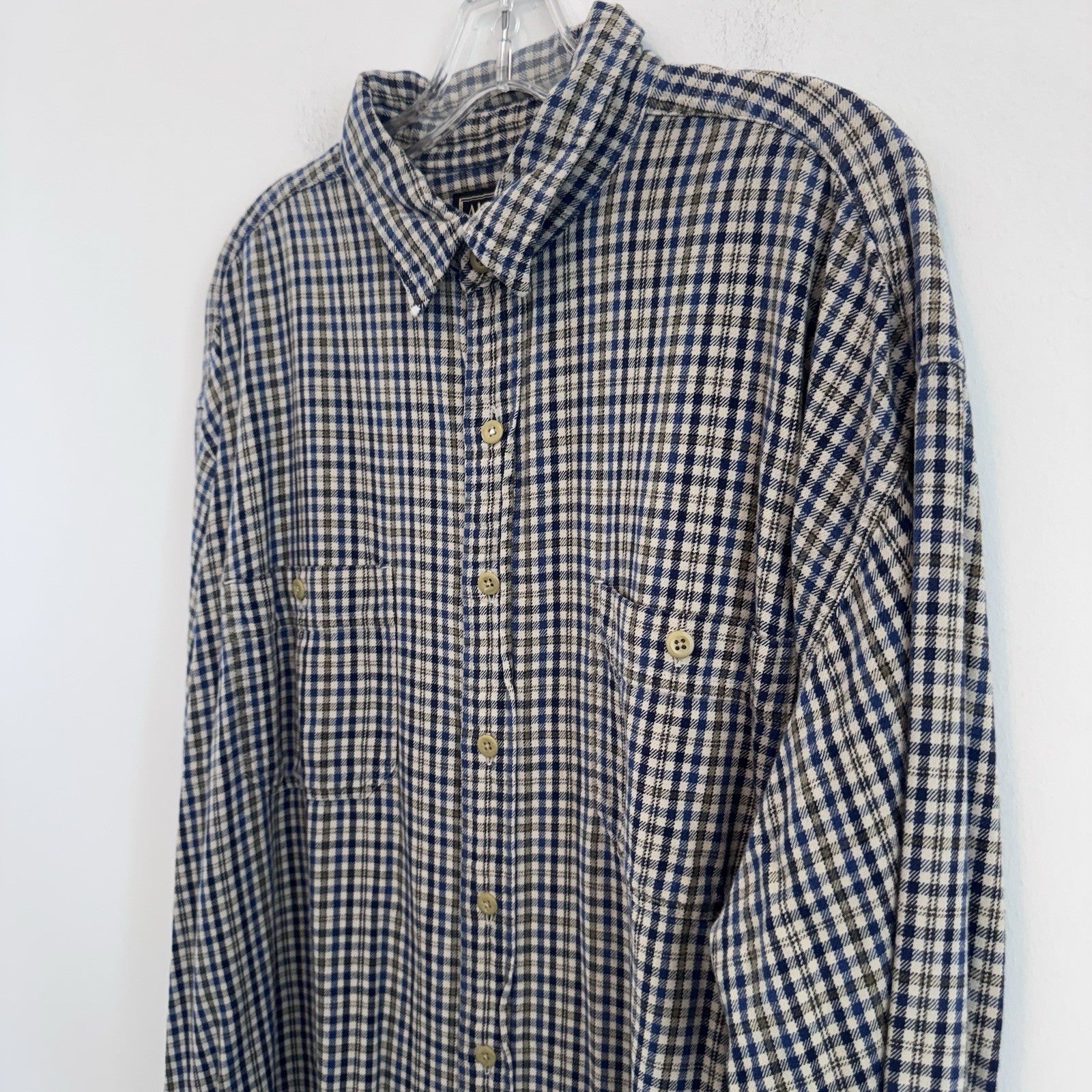 Abercrombie & Fitch XL Plaid Button Up Shirt Blue Beige Cotton Flannel
