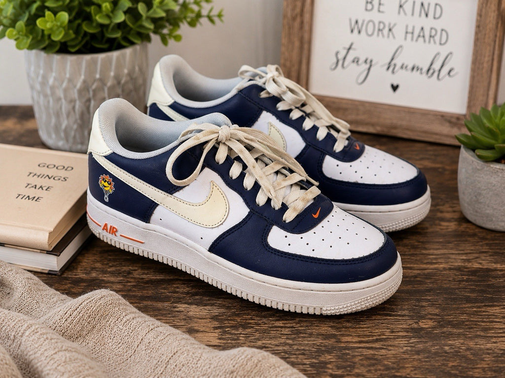 Nike Air Force 1 Low Sun Reactive Navy White Orange Kids Size 5