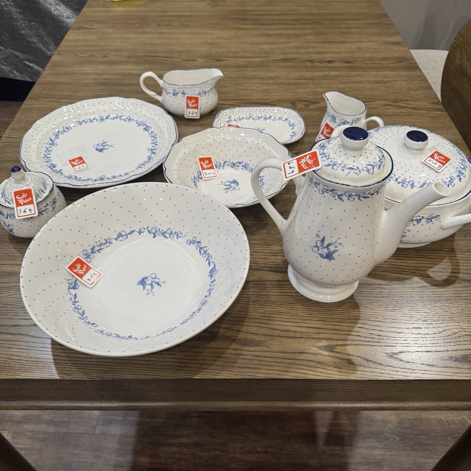 Stanhome China Co. REBECCA  "Blue Florals” Dinner Set- Plate Bowl Shaker Tea Pot