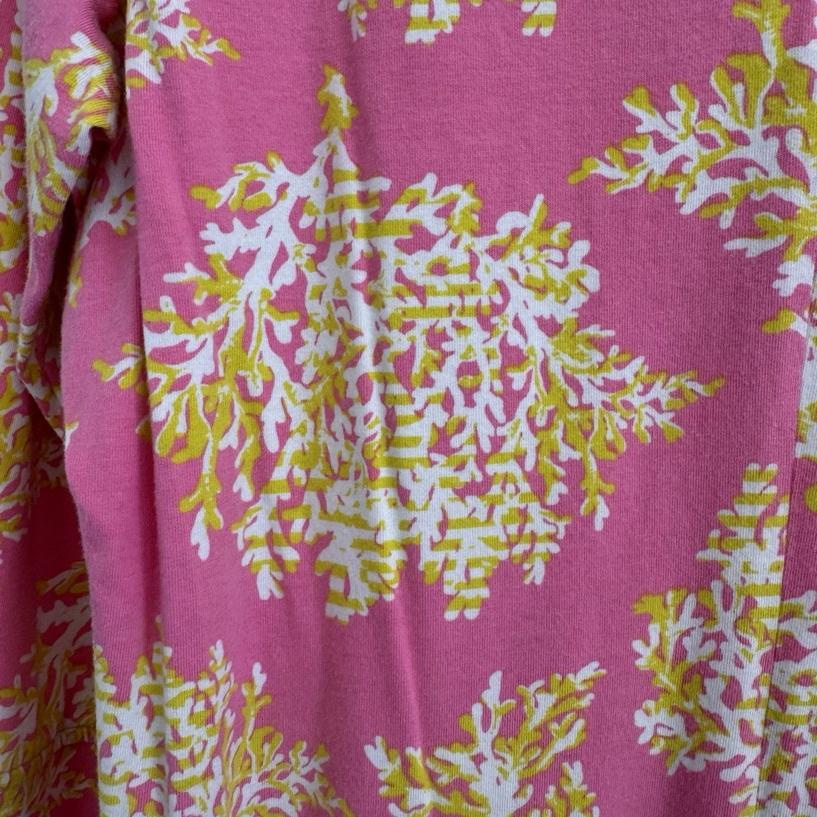 Crown & Ivy Pink Coral Print Shift Dress L 3/4 Sleeve Preppy Coastal Women’s