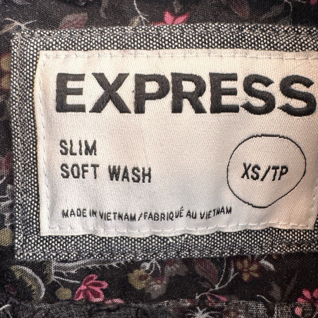 Express Mens M Extra Slim Fit Floral Button Up Shirt Stretch Cotton Black