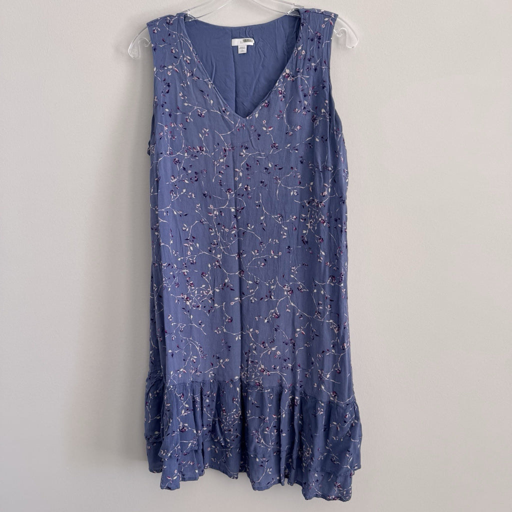 J Jill Blue Floral Sleeveless Midi Dress Petite L Rayon Tiered Boho