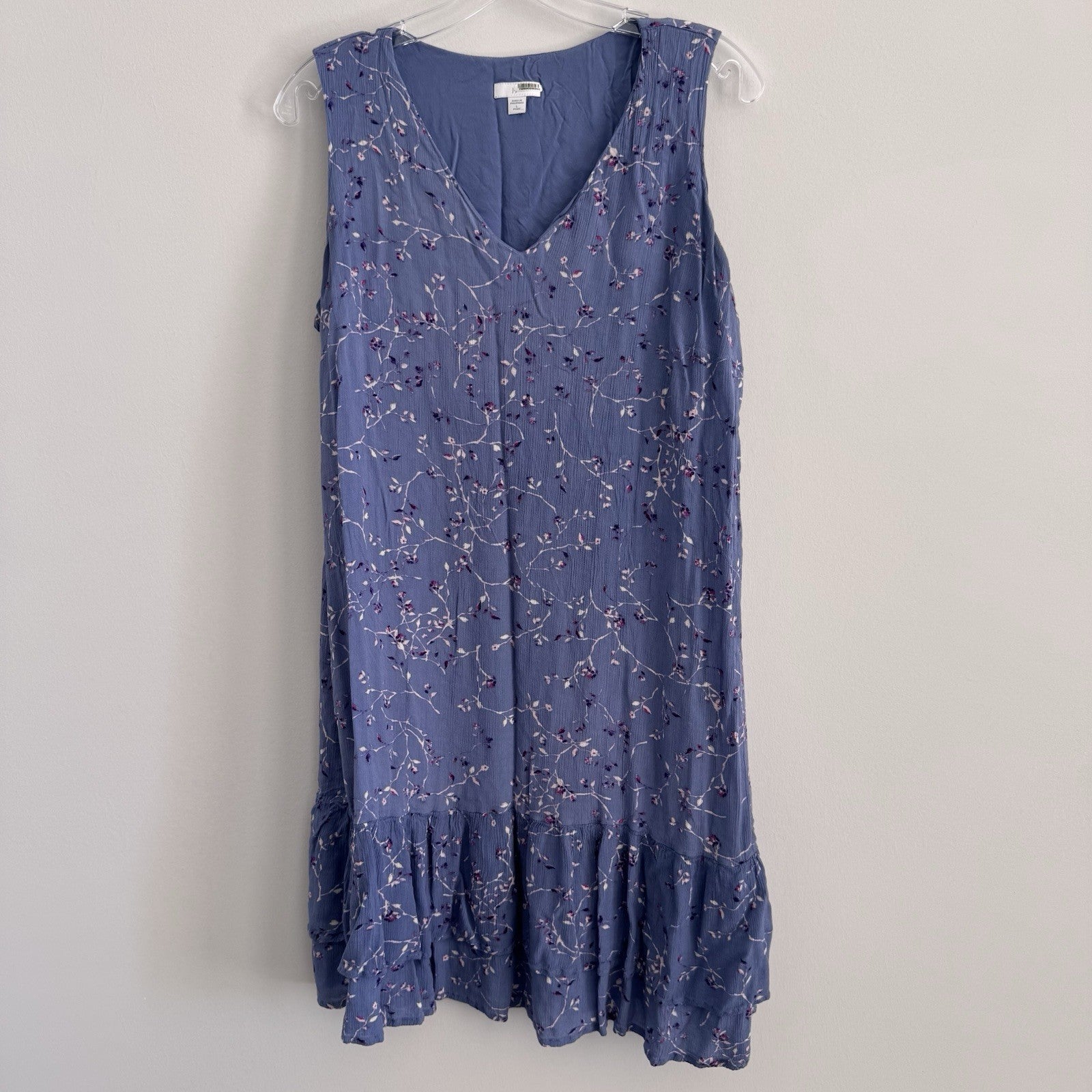J Jill Blue Floral Sleeveless Midi Dress Petite L Rayon Tiered Boho