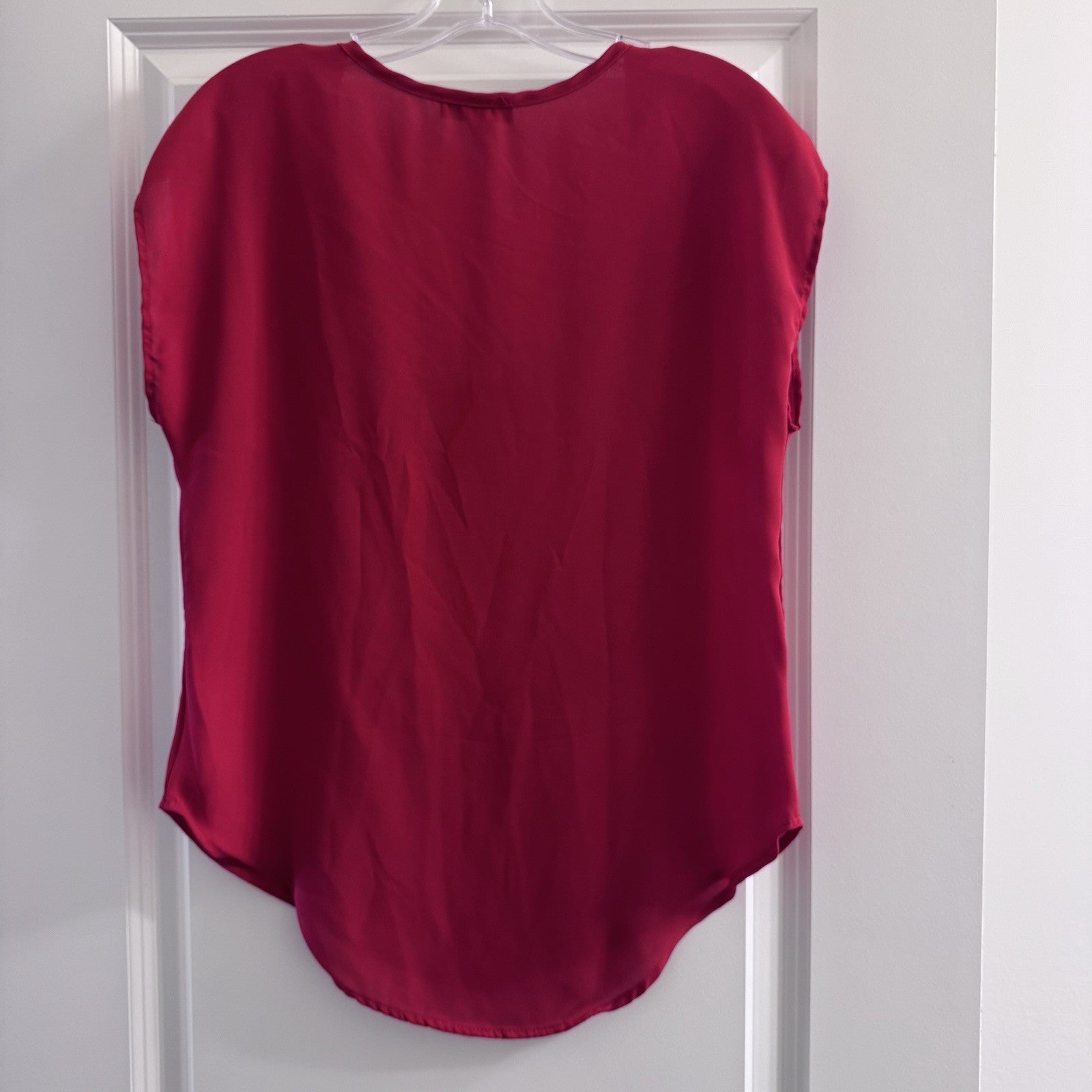 Body Central Red Cap Sleeve Blouse Small High Low Hem Scoop Neck Y2K Style
