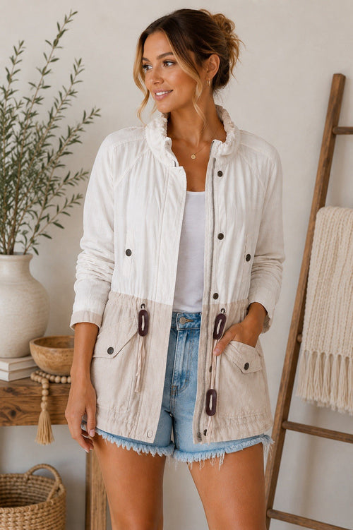 Blu Pepper Linen Blend Utility Jacket Womens Small Ivory Lightweight