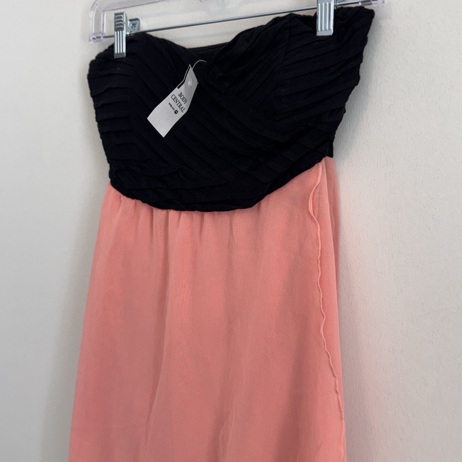 Body Central Y2K Strapless Dress Pink Black Hi-Low Chiffon S NWT
