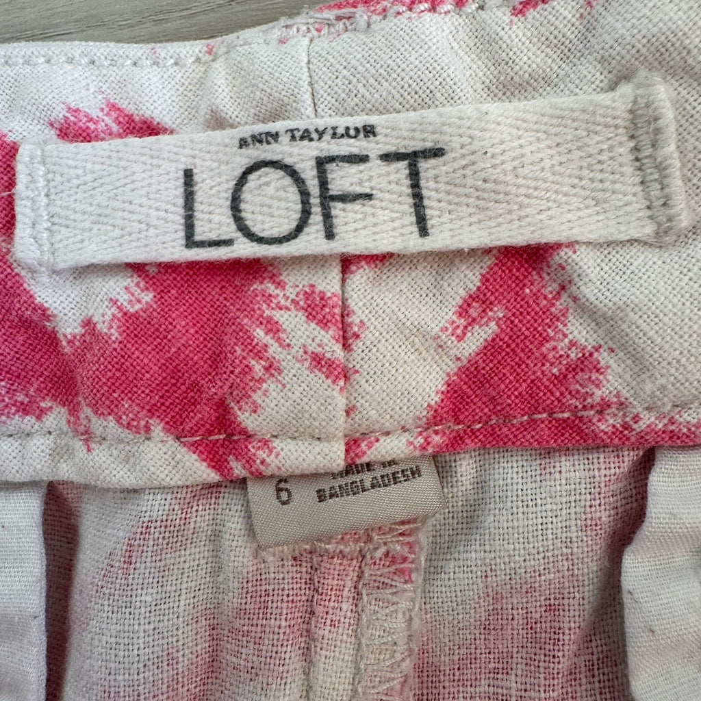 LOFT Pink Ikat Shorts Women’s 6 Linen Blend Summer Preppy