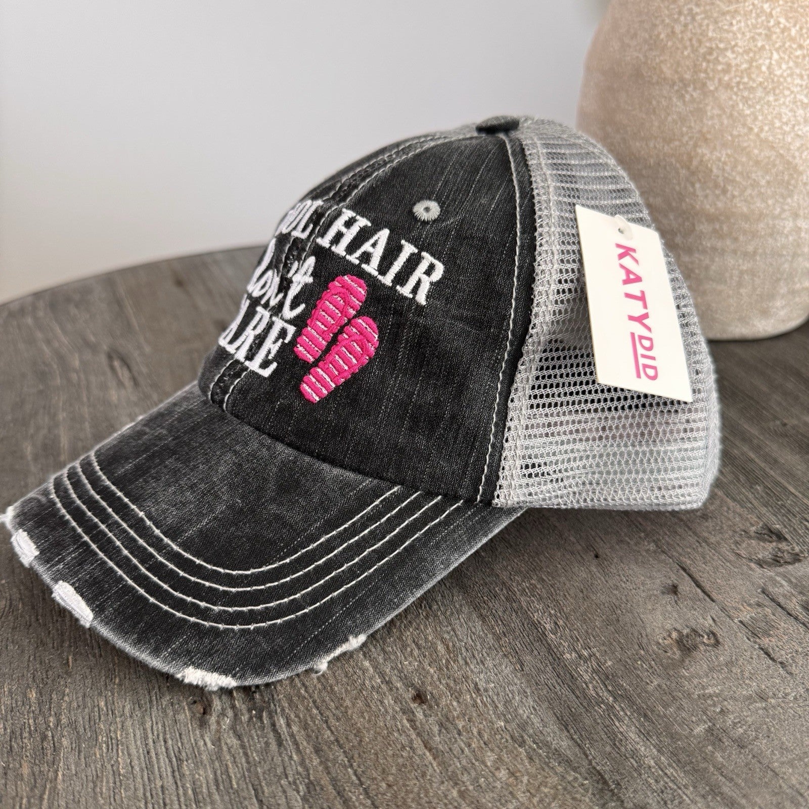 Pool Hair Don’t Care Hat Distressed Trucker Cap KatyDid NWT Boutique