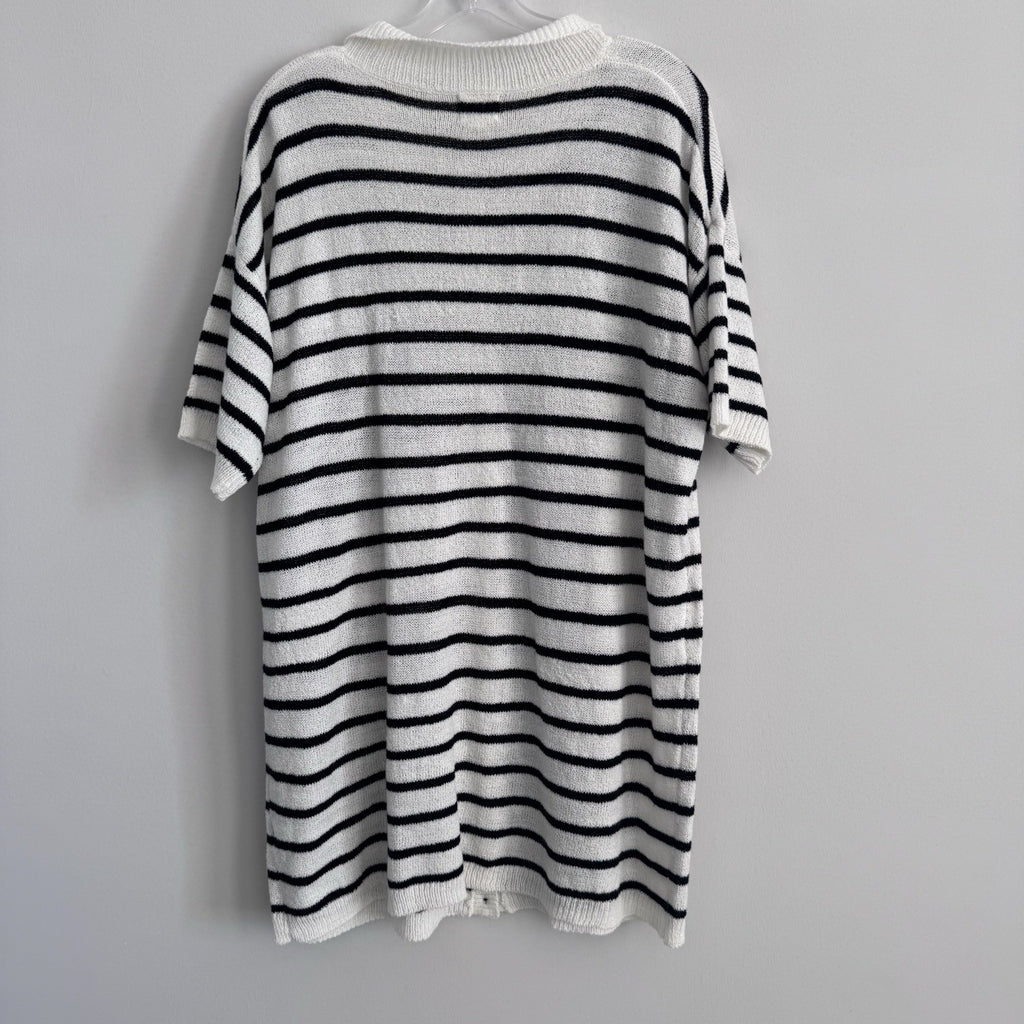 BiBi Striped Button Front Cardigan Dress White Black Size L Collared
