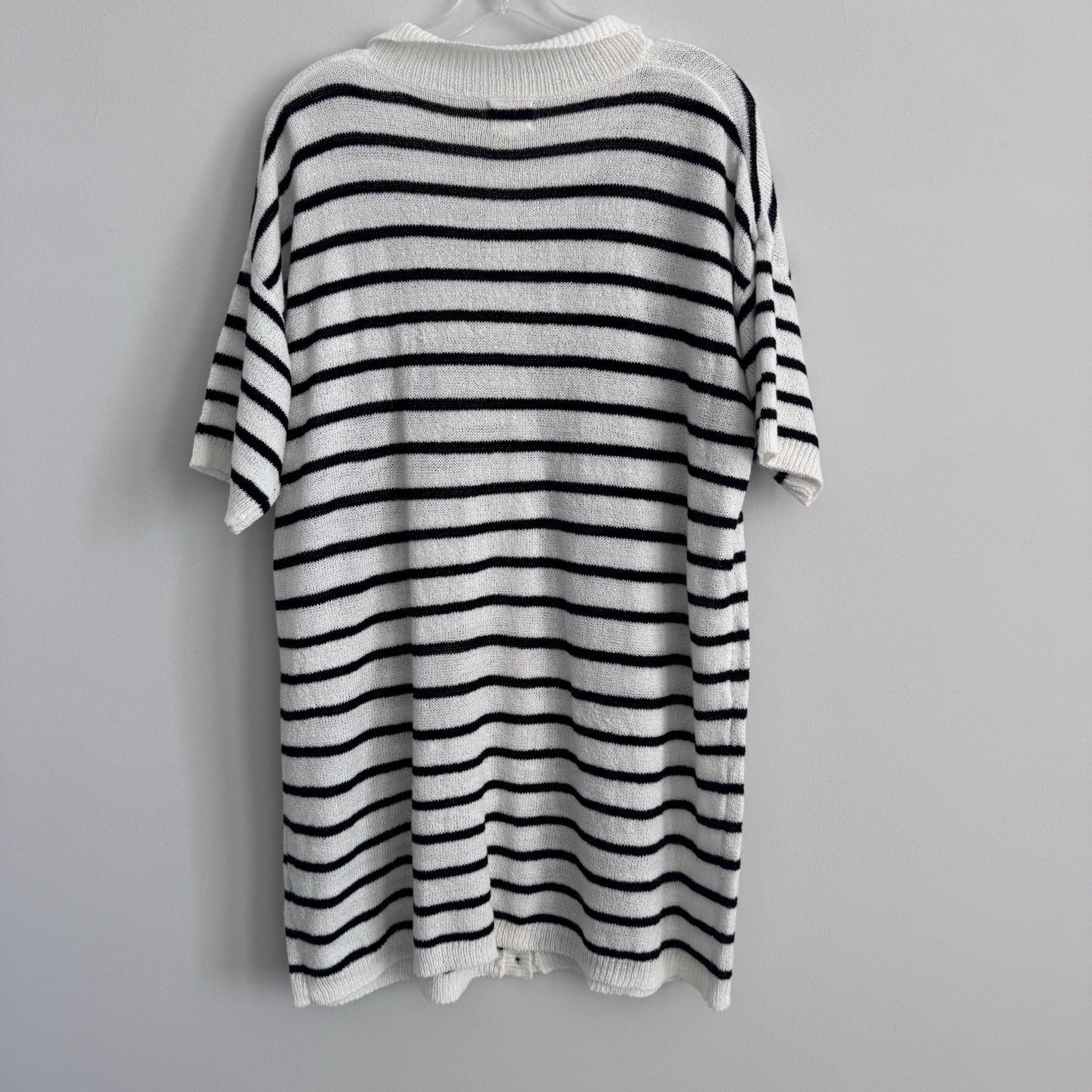 BiBi Striped Button Front Cardigan Dress White Black Size L Collared