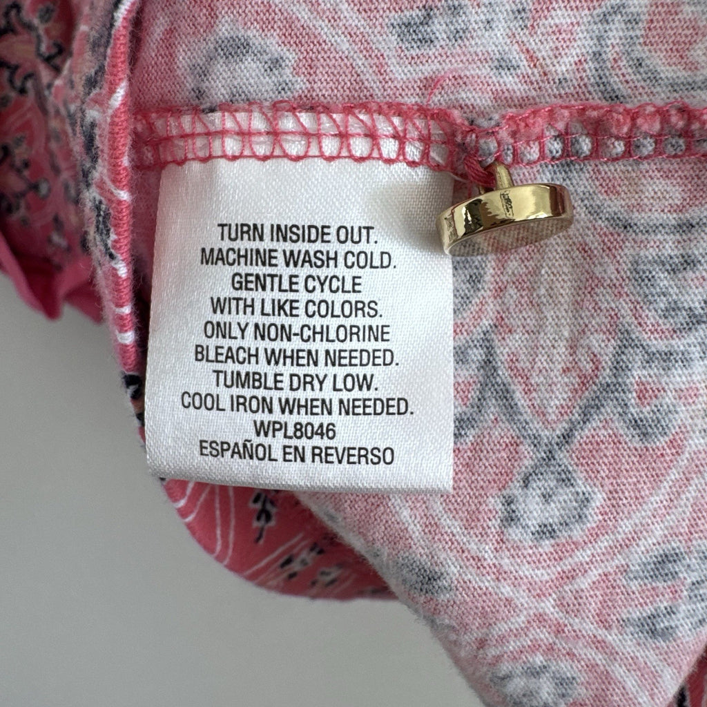 Charter Club Pima Cotton Pink Paisley Blouse M Roll Tab Sleeve