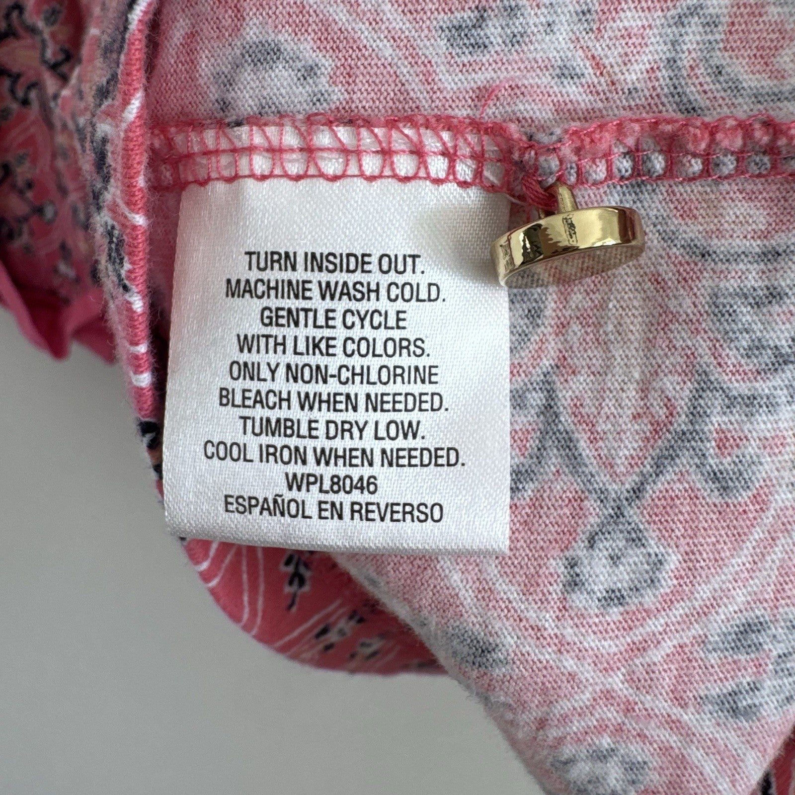 Charter Club Pima Cotton Pink Paisley Blouse M Roll Tab Sleeve
