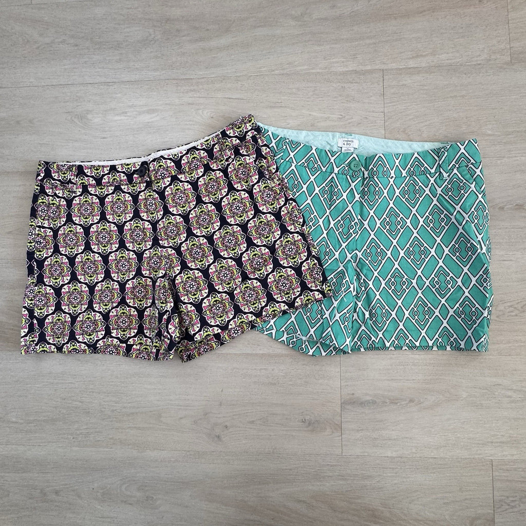 Crown & Ivy Shorts Lot Of 2  Size 14 Geometric & Medallion Print Cotton