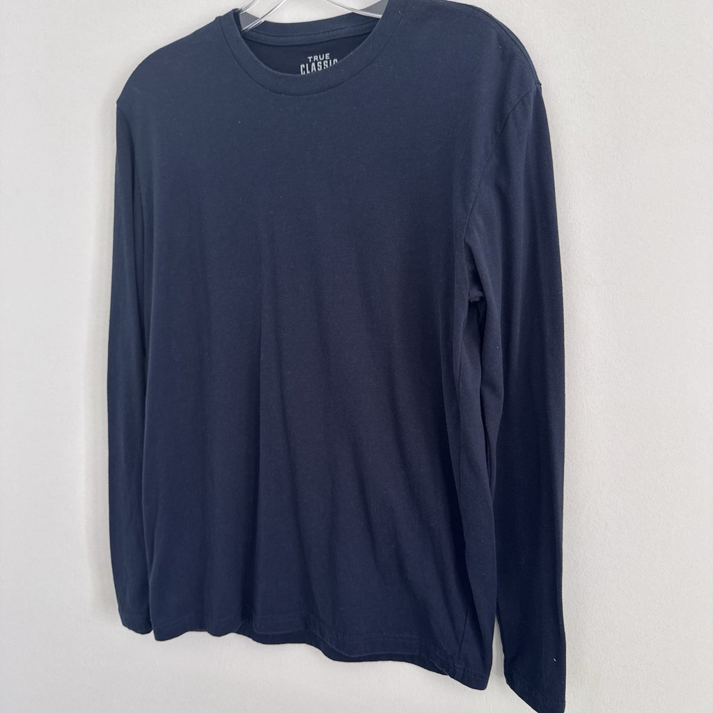 True Classic Navy Long Sleeve T Shirt Mens Small Cotton Blend