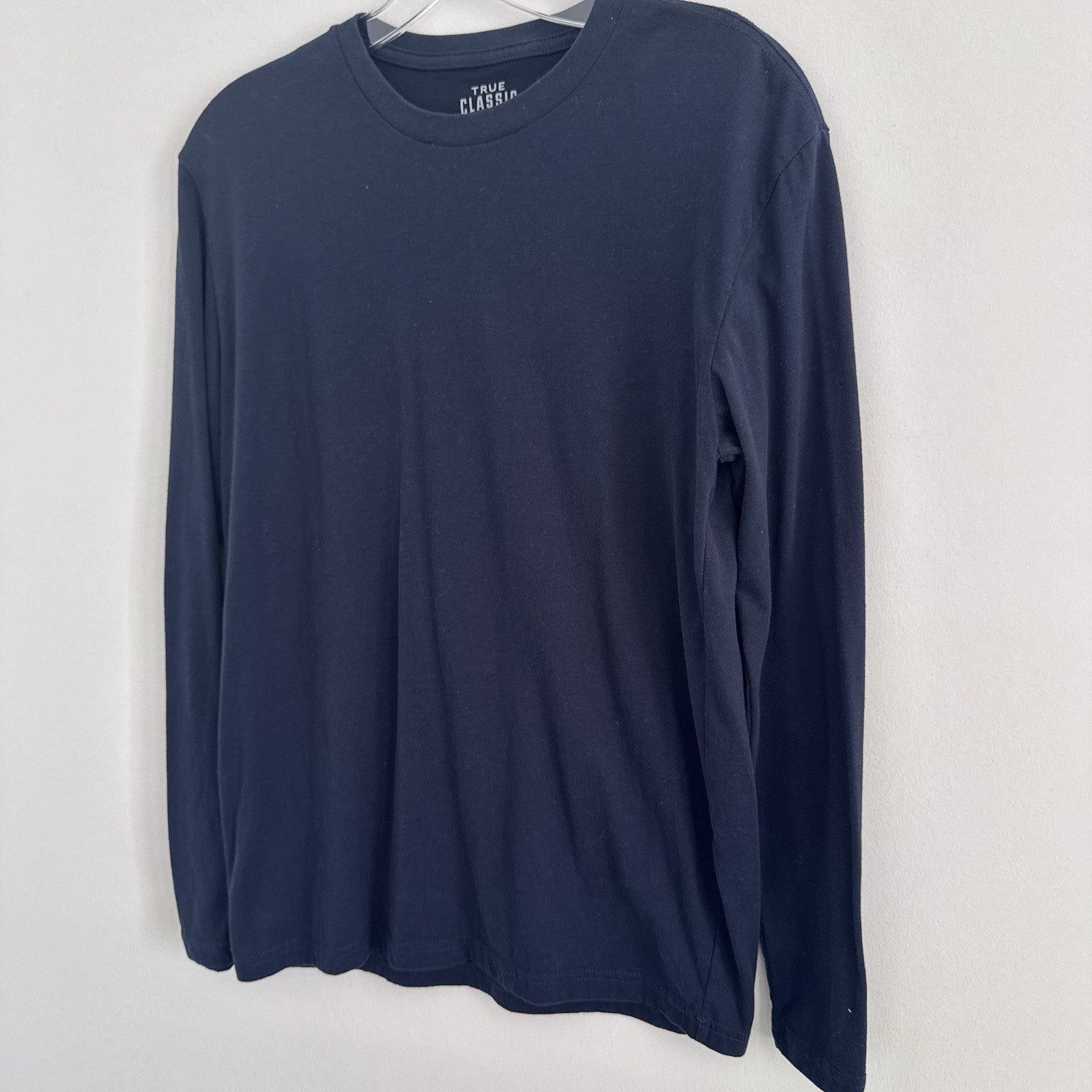 True Classic Navy Long Sleeve T Shirt Mens Small Cotton Blend